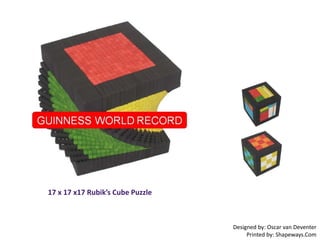 17 x 17 x17 Rubik’s Cube Puzzle

Designed by: Oscar van Deventer
Printed by: Shapeways.Com

 