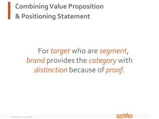 Combining Value Proposition
& Positioning Statement

For target who are segment,
brand provides the category with
distinction because of proof.

COPYRIGHT © 2013 ACTIFIO

 