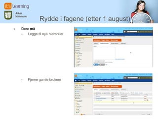 Rydde i fagene (etter 1 august)
» Dere må
- Legge til nye hierarkier
- Fjerne gamle brukere
 