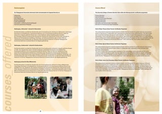 courses_offered 26 
Studienangebote 
Die Pädagogische Hochschule Steiermark bietet Lehramtsstudien für folgende Bereiche an: 
Volksschule 
Sonderschule 
Neue Mittelschule 
Berufsschulpädagogik 
Ernährungspädagogik 
Informations- und Kommunikationspädagogik 
Technisch-gewerbliche Pädagogik 
Studiengang „Volksschule“ Lehramt für Volksschulen 
Das Bachelorstudium vermittelt den Studierenden die für die Ausübung des Lehrberufs an Volksschulen notwendigen 
Kenntnisse im fachdidaktischen, fachwissenschaftlichen und im humanwissenschaftlichen Bereich, wobei der 
Unterricht in integrativ geführten Klassen bzw. in Vorschulklassen weitere Ausbildungsziele darstellen. 
Die frühzeitige praktische Umsetzung des theoretischen Hintergrunds erfolgt bereits ab dem ersten Semester im 
Rahmen der Schulpraktischen Ausbildung. Vertiefungs- und Schwerpunktmodule zielen im hohen Maß auf 
Individualisierung der Studierenden ab. Besondere Berücksichtigung findet der im Profil der Pädagogischen 
Hochschule Steiermark verankerte Bereich der Begabungsförderung. 
Studiengang „Sonderschule“ Lehramt für Sonderschulen 
Das Bachelorstudium vermittelt den Studierenden die für die Ausübung des Lehrberufs in integrativ geführten Klassen 
an Volks- bzw. Hauptschulen sowie in Sonderschulklassen notwendigen Kenntnisse im fachdidaktischen, 
fachwissenschaftlichen und im humanwissenschaftlichen Bereich, wobei der Fokus der Ausbildung auf dem 
Unterricht mit lernbehinderten Schülerinnen und Schülern liegt. Die praktische Umsetzung des theoretischen 
Hintergrunds erfolgt bereits ab dem ersten Semester im Rahmen der Schulpraktischen Ausbildung. Vertiefungs- und 
Schwerpunktmodule zielen im hohen Maß auf Individualisierung der Studierenden ab. Besondere Berücksichtigung 
findet der im Profil der Pädagogischen Hochschule Steiermark verankerte Bereich der Begabungsförderung. 
Studiengang Lehramt für Neue Mittelschule 
Das Bachelorstudium vermittelt den Studierenden die für die Ausübung des Lehrberufs an Neuen Mittelschulen 
notwendigen Kenntnisse im fachdidaktischen, fachwissenschaftlichen und humanwissenschaftlichen Bereich des 
gewählten Erst- bzw. Zweitfachs. Die praktische Umsetzung des theoretischen Hintergrunds erfolgt bereits ab dem 
ersten Semester im Rahmen der Schulpraktischen Ausbildung. Vertiefungs- und Schwerpunktmodule zielen im hohen 
Maß auf Individualisierung der Studierenden ab. Besondere Berücksichtigung findet der im Profil der Pädagogischen 
Hochschule Steiermark verankerte Bereich der Begabungsförderung. 
27 
Courses Offered 
The University College of Teacher Education Styria offers the following teacher certification programmes: 
Primary Education 
Special Education 
Lower-level Secondary Education 
Vocational Education 
Nutritional Education 
Information and Communication Technology 
Education for Technical and Trade Professions 
Field of Study: Primary School Teacher Certification Programme 
This undergraduate programme prepares students already in the first semester for guided classroom and practical 
hands-on experiences in collaboration with cooperating pre-school and primary school teachers. This field of study 
also incorporates teaching in the special needs classroom. The areas of study in this programme encompass also 
methodology, science education and the social sciences. Specialized studies and subject fields are usually individua-lized 
according to the student’s interests and goals. Students pursuing this degree can find more information under the 
profile from the “Pädagogische Hochschule Steiermark” which addresses the area of gifted children education. 
Field of Study: Special Needs Teacher Certification Programme 
This undergraduate programme prepares students already in the first semester for guided classroom and practical 
hands-on experiences with special needs children in collaboration with cooperating primary and lower-level 
secondary school teachers. 
The areas of study in this programme place emphasize on the methodology, science education and the social 
sciences needed for the special needs classroom. Specialized studies and subject fields are usually individualized 
according to the student’s interests and goals. Students pursuing this degree can find more information under the 
profile from the “Pädagogische Hochschule Steiermark” which addresses the area of gifted children education. 
Field of Study: Lower-Level Secondary School Teacher Certification Programme 
This undergraduate programme prepares students already in the first semester for guided classroom and practi-cal 
hands-on experiences in collaboration with cooperating teachers. The major and minor areas of study in this 
programme place emphasize on methodology, science education and the social sciences. Specialized studies and 
subject fields are usually individualized according to the student’s interests and goals. Students pursuing this degree 
can find more information under the profile from the “Pädagogische Hochschule Steiermark” which addresses the 
area of gifted children education. 
 