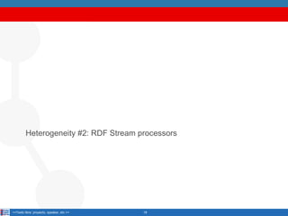 Heterogeneity #2: RDF Stream processors

<<Texto libre: proyecto, speaker, etc.>>

18

 