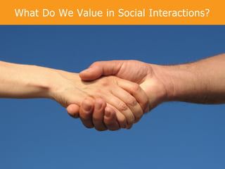 What Do We Value in Social Interactions?

Copyright
Copyright © 2013, SiteTuners - All Rights Reserved. © 2012, SiteTuners- All Rights Reserved.

@tim_ash #pubcon

 