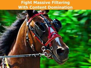 Fight Massive Filtering
Massive Rejection & Filtering
With Content Domination
•

Content Domination

•

Massive Rejection & Filtering

•

Make Sharing Easy & Get The Micro-conversion

•

Demonstrate Social Proof

•

Humanize the computer experience

Copyright
Copyright © 2013, SiteTuners - All Rights Reserved. © 2012, SiteTuners- All Rights Reserved.

@tim_ash #pubcon

 