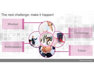 The next challenge: make it happen!
Mindset
Technology

Performance
Talent

McKinsey & Company

 