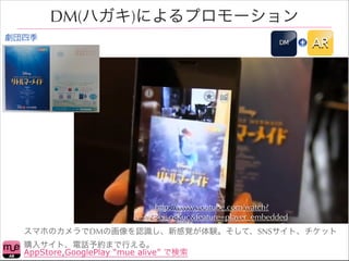 DM(ϥ)ˤץ`
ļ

DM

AR

http://www.youtube.com/watch?
v=gK3ei_qsKuc&feature=player_embedded
ޥۤΥDMλJR¸ҙYơSNSȡå
ُ륵ȡԒsޤФ롣
AppStore,GooglePlay mue alive Ǘ

 