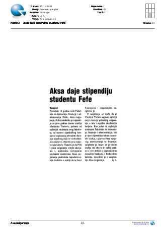 Axa stipendija studentu FEFA, Privredni pregled, 25.10.2013.