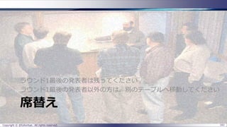 ラウンド1最後の発表者は残ってください
ラウンド1最後の発表者以外の方は、別のテーブルへ移動してください

席替え
Copyright © @fullvirtue. All rights reserved.

161

 