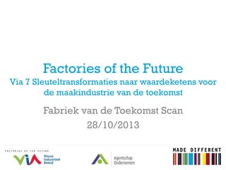 Factories of the Future
Via 7 Sleuteltransformaties naar waardeketens voor
de maakindustrie van de toekomst

Fabriek van de Toekomst Scan
28/10/2013

 