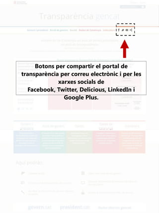 Botons per compartir el portal de
transparència per correu electrònic i per les
xarxes socials de
Facebook, Twitter, Delicious, LinkedIn i
Google Plus.

 