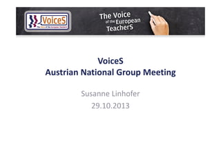 VoiceS 
Austrian National Group Meeting
Susanne Linhofer 
29.10.2013

 