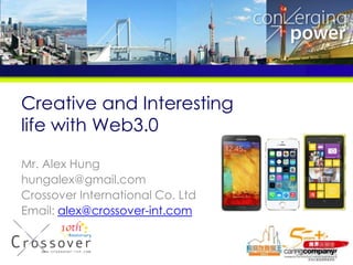 Creative and Interesting
life with Web3.0
Mr. Alex Hung
hungalex@gmail.com
Crossover International Co. Ltd
Email: alex@crossover-int.com

 