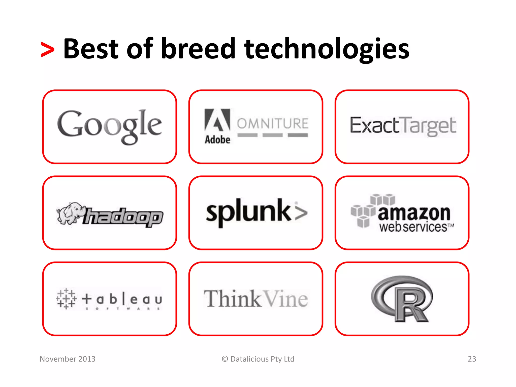 > Best of breed technologies

November 2013

© Datalicious Pty Ltd

23

 