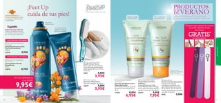 
 




aseopersonal
9998
 Intense Hand Protection
Concentrate
Concentrado Nutritivo para
Manos Agrietadas
Con manteca de Karité, aceite de
Almendras y extracto de Arnica.
50 ml.
17305 8,95€
6,95€
*Test de consumo
realizado en 100 mujeres
durante 2 semanas
Contiene antioxidantes naturales
que protegen e hidratan la piel
en profundidad.
Usada en la medicina Sueca por
sus beneﬁcios curativos y conocida
por sus propiedades hidratantes.
ESPINOAMARILLO
ERICÁCEA DEL ÁRTICO
¡Pies frescos
y libres de olor!
Con Espino Amarillo
protector y Ericácea
del Ártico hidratante
EXISTENCIAS LIMITADAS
EXISTENCIAS LIMITADAS
 Feet Up Arctic Scandinavia
Foot Spray
Spray Desodorante de Pies
Feet Up Escandinavia
150 ml.
24715 9,95€
 Feet Up Arctic Scandinavia
Foot Cream
Crema de Pies Feet Up
Escandinavia
75 ml.
24714 8,95€
 Foot Care Pumice Brush
Cepillo-Piedra Pómez
Eﬁcaz cepillo de color turquesa
2-en-1 que suaviza las durezas y
limpia los pies. 16.5 x 3 x 3.5 cm.
Accesorio.
9587 5,00€
3,95€
 Moisturising Socks
Calcetines Hidratantes
Talla única. Algodón. Accesorio.
16675 5,00€
3,95€
 Pro-Youth Hand Cream
Crema Rejuvenecedora
de Manos
Crema de Manos con Triple
Acción Rejuvenecedora. Protege
de los rayos ultravioleta, hidrata y
equilibra el tono de la piel. 50 ml.
20357 9,95€
7,95€
 Nail Buffer Set
Set de Limas Abrillantadoras
Tres pasos para limpiar,
acondicionar y dar brillo a tus
uñas. Uñas bonitas de manicura.
Set de 3 limas. 14.2 cm cada una.
Limpian, acondicionan y dan brillo
a tus uñas. Accesorio
9676 3,00€
Pies frescos y llenos de vida
¡Feet Up
cuida de tus pies!
SET ESCANDINAVIA
Cod. 462237
9,95€
Compra una crema de manos
en p.99 y llévate el set
de Limas
GRATIS*
*automáticamente
ESENCIALES PARA LUCIR UNAS MANOSESENCIALES PARA LUCIR UNAS MANOS
SUAVES, HIDRATADAS Y SIEMPRE PERFECTASSUAVES, HIDRATADAS Y SIEMPRE PERFECTAS
Repara y protege
las manos secas
Manos visiblemente
más jovenes 93%*
PRODUCTOSTOP
DE VERANO
 