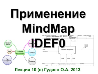 ПрименениеПрименение
MindMapMindMap
IDEF0IDEF0
Лекция 10 (c) Гудаев О.А. 2013
 