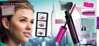 Brush close-up
38
veryme
39
NOWOŚĆ
Very Me Extendalash Mascara
Tusz do rzęs Very Me Extendalash
Jeden tusz, a zastępuje aż trzy! Bajecznie wydłuża,
podkreśla i podkręca rzęsy, nadając im zupełnie
nowy wymiar. To zasługa jednej z najbardziej
innowacyjnych szczoteczek na świecie! 8 ml
1612,50/l
26024 20,00
12,90
PODKREŚLENIE
PODKREŚLENIE
PODKRĘCENIE
PODKRĘCENIE
DŁUGOŚĆ
DŁUGOŚĆ
PRZYJRZYJ SIĘ
REWOLUCYJNEJ SZCZOTECZCE!
Jeśli chcesz wydłużyć,podkreślić i podkręcić
rzęsy bez konieczności kupowania trzech tuszów,
Extendalash jest dla Ciebie – a wszystko dzięki
rewolucyjnej szczoteczce! Każdy jej włosek jest
zakończony minipędzelkiem – zaskakujący
pomysł!Te minipędzelki otaczają rzęsy od nasady
po końcówki,zapewniając
doskonałe pokrycie tuszem,
fantastyczną długość,
zdumiewające podkreślenie
i zalotne podkręcenie.
Frédérique, Ekspert ds.
kosmetyków do makijażu
Innowacyjna szczoteczka
BY ORIFLAME
RZĘSY Z FANTAZJĄ!
NOWE HORYZONTY
Gdy chcesz kreować swój styl
z wyobraźnią,warto odkryć nowe
horyzonty,patrzeć wyżej, myśleć
szerzej,sięgać dalej.Kolekcja
Very Me pomoże Ci wznieść
się na wyżyny kreatywności!
 