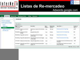 Listas de Re-mercadeo
Adwords.google.com

 