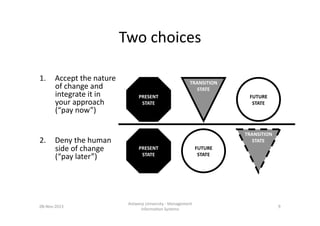 Two	
  choices	
  
1.  Accept	
  the	
  nature	
  
of	
  change	
  and	
  
integrate	
  it	
  in	
  
your	
  approach	
  
...
