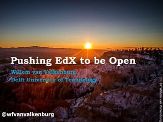 Pushing EdX to be Open
Willem van Valkenburg
Delft University of Technology

@wfvanvalkenburg

Open Education | open.tudelft.nl/education

 
