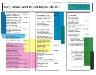 Trinity Lutheran Church Outreach Programs 2013-2014