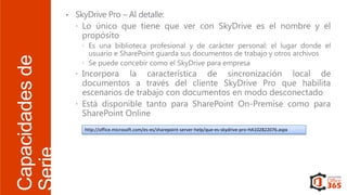 Capacidades de
Serie

http://office.microsoft.com/es-es/sharepoint-server-help/que-es-skydrive-pro-HA102822076.aspx

 