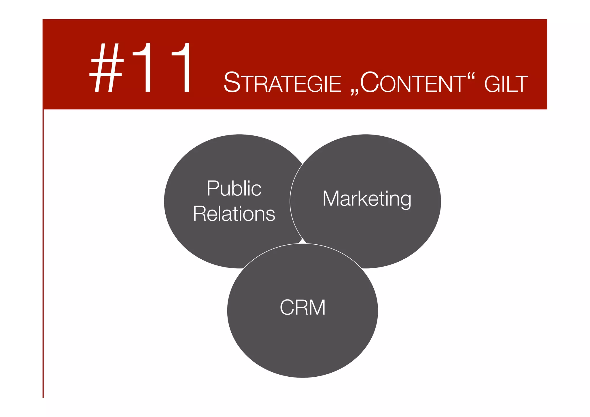 #11

STRATEGIE „CONTENT“ GILT

Public
Relations

Marketing

CRM

 