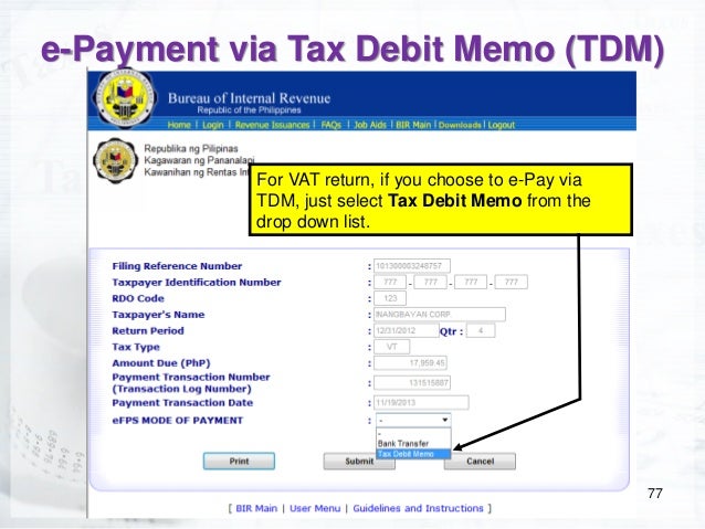 memo e payment Session For System and Coaching Filing Electronic Payment