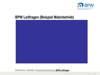 BPW Leitfragen (Beispiel Malerbetrieb)




Definitionen | Modelle | Prozessbeschreibung | BPW Leitfragen
                                                                I 23
 