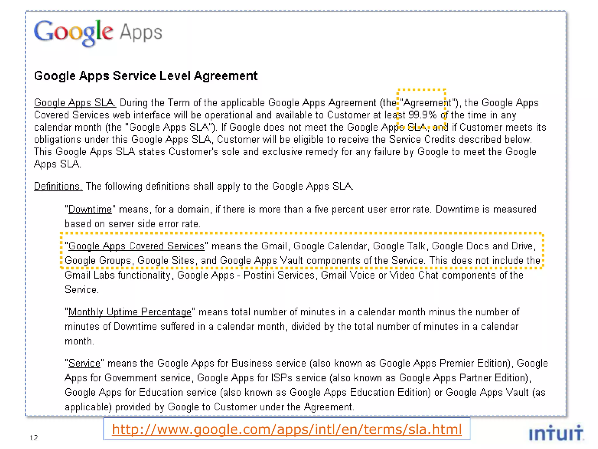 12

http://www.google.com/apps/intl/en/terms/sla.html

 