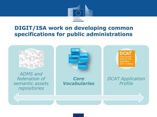 DIGIT/ISA work on developing common
specifications for public administrations
CORE
PUBLIC

SERVICE
VOCABULARY

ADMS and
fe...