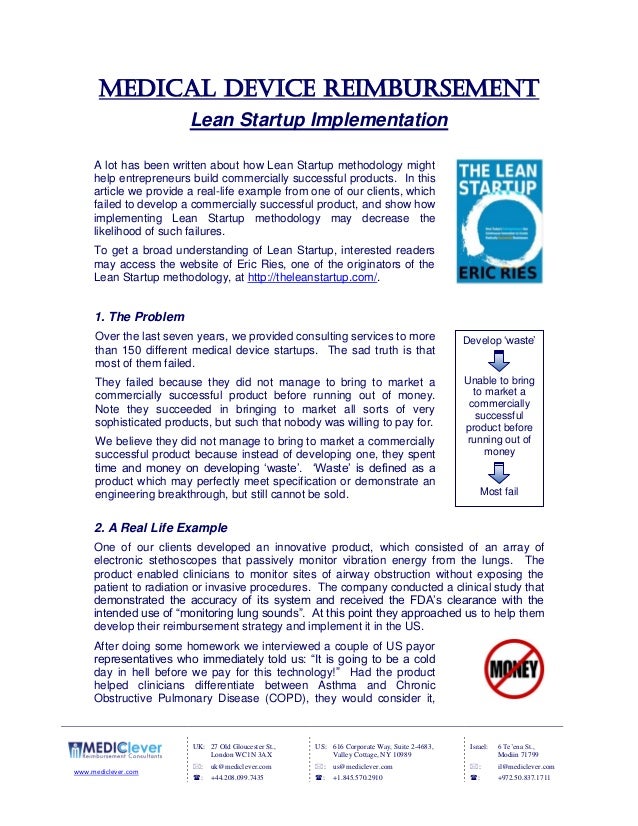 Medical Device Reimbursement Lean Startup Methodology