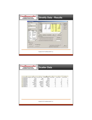 Stratify Data - Results

Copyright © 2013 FraudResourceNet™ LLC

Scatter Data

Copyright © 2013 FraudResourceNet™ LLC

 