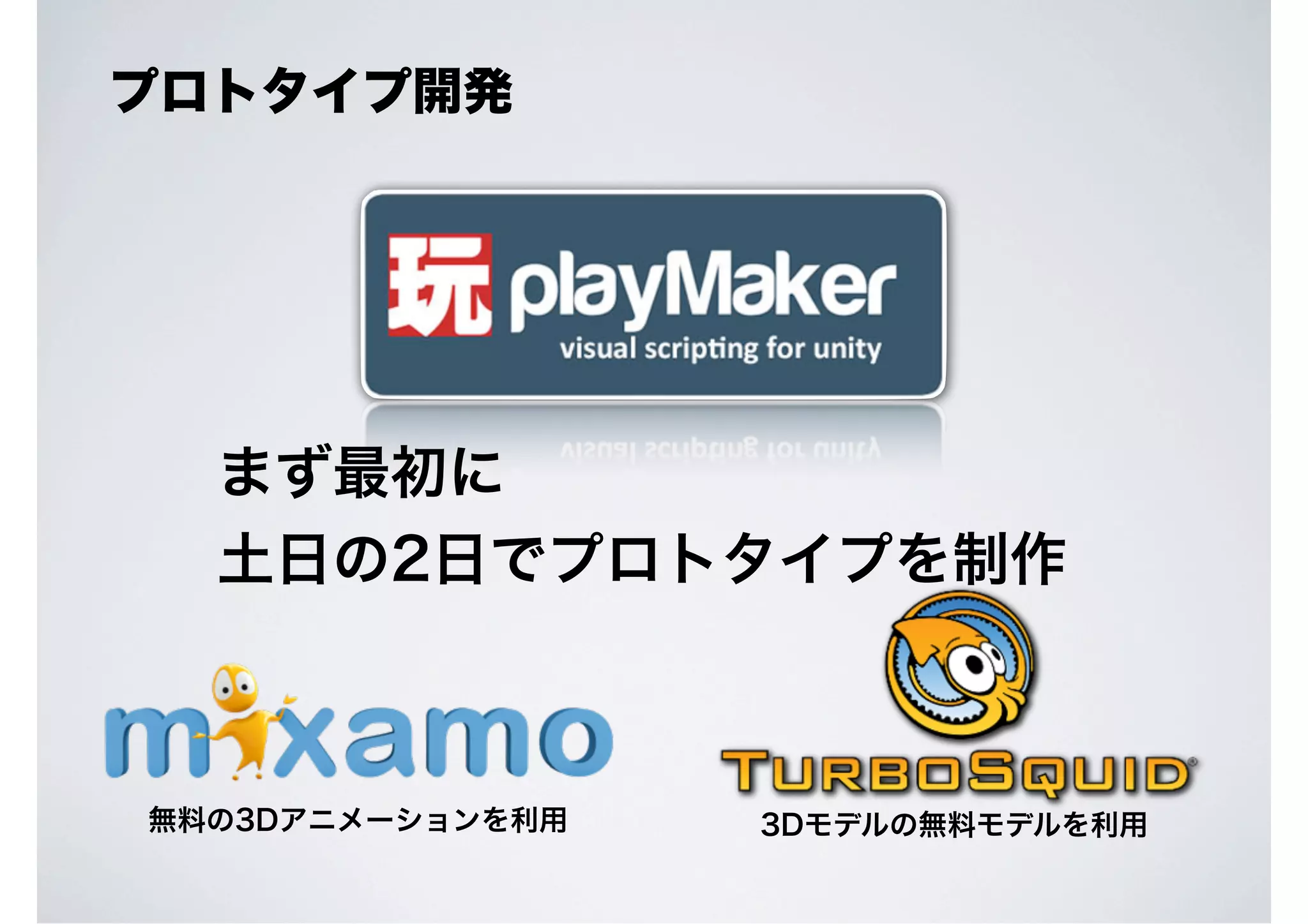 プロトタイプ開発

まず最初に
土日の2日でプロトタイプを制作

無料の3Dアニメーションを利用

3Dモデルの無料モデルを利用

 