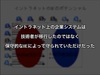イントラネット上の企業システムは
技術者が移行したのではなく
保守的なIEによって守られていただけだった

 