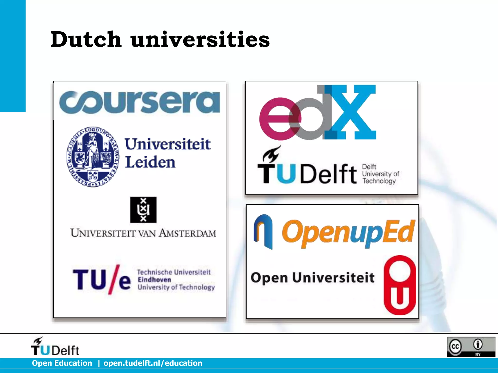 Dutch universities

Open Education | open.tudelft.nl/education

 