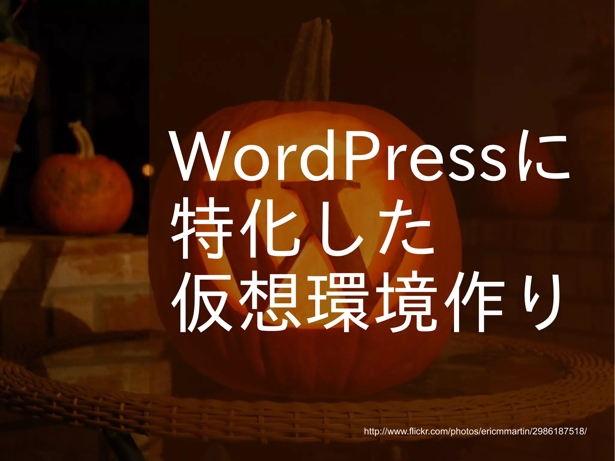 WordPressに
特化した
仮想環境作り
http://www.flickr.com/photos/ericmmartin/2986187518/

 