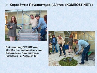  Χαροκόπειο Πανεπιστήμιο ( Δίκτυο «ΚΟΜΠΟΣΤ-ΝΕΤ»)

Επίσκεψη της ΠΕΕΚΠΕ στη
Μονάδα Κομποστοποίησης του
Χαροκόπειου Πανεπιστημίου
(υπεύθυνη : κ. Λαζαρίδη Κ.)

 