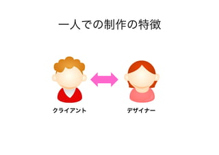 一人での制作の特徴

クライアント

デザイナー

 