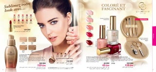 ez votre
Sublimvec…
look a

COLORÉ ET
FASCINANT

22744
Dusky
Nude

22745
Peach
Kiss

22746
Pink
Secret

22747
Mauve
Dream

22749
Cerise
Pink

22750
Plum
Desire

22751
Eternal
Red

22752
Warm
Coral

27088
Misty White

22748
Rose
Blossom

22753
Honey
Chestnut

Couleurs et brillance
somptueuses

NOUVEAU


27089
Pearly Nude

Rouge à Lèvres Bijou
Giordani Gold
4 g.

139 DH

27088 Misty White

27090
Pink Carat

v∞´ qLF¥ «d•Uß U≤u∞ UNODF¥ ˆUHAK∞ dL•√

27091
Royal Red

25377
Light
Ivory
27092
Lacquered Cherry


25378
Natural
Beige

25379
Golden
Beige

 Fond de Teint Minéral Thérapeutique
Giordani Gold
Votre formule fétiche dans un ﬂacon au nouveau design, en
exclusivité. Maquillage à la couvrance naturelle pour une
peau visiblement éclatante de santé. Formule nourrissante
et hydratante pour réduire visiblement les signes de fatigue.
IP 8. 30 ml.

189 DH

139 DH

96

27089 Pearly Nude

25376
Porcelain

Votre kit à manucure
dans un étui ultra
élégant

maquillage



q±U´ Íu∑∫¥ ,WO∫Å Ë WL´U≤ …dA∂∞ ÍcG± Ë V©d± r´U≤ ”Uß√ r¥dØ
fLA∞« WF®√ s± W¥UL∫∞«

21632
Natural
Radiance

21633
Natural
Bronze

24160
Dark
Bronze

23763
Natural
Peach

Perles Bronzantes Giordani Gold
25 g.

210 DH

dNE± Ë ¡UN° rNODF¢ œËbª∞« dL•√ ‹«d¥uØ
‚dA± Ë ¡v∞ú∑±

Le mannequin porte: Vernis-Laque Brilliance Giordani Gold 27091
Royal Red, Rouge à Lèvres Bijou Giordani Gold 22744 Dusky Nude .

27092

erry

red Ch

Lacque

 Vernis-Laque Brilliance Giordani Gold
Un vernis à la brillance effet miroir dans des teintes
riches et classiques. Fortiﬁe, protège et embellit les
ongles, qui sont lissés et en pleine forme. Longue
durée, ne s’écaille pas. 11 ml.

65 DH

45 DH

.WOÆ«¸ Ê«u∞Q° b¥b® ÊUFLK° b∞uÇ w≤œ¸uO§ d≠U™ú∞ JK∞« ¡ö©
W∞uNº° dAI¥ô Ë ö¥u© ÂËb¥ .d≠U™_« wL∫¥ Ë ÍuI¥

 Kit à Manucure Giordani Gold
Comprend 6 outils pour la manucure idéale.
Matériaux : PU, Acier Inoxydable, Acier Galvanisé,
Alliage de Zinc, ABS, Polyester. Taille : 11,2 x 10,5
x 2 cm.

27138

229 DH

139 DH

d≠U™_« rOKI¢ ‹«Ëœ√ W´uLπ±

97

 