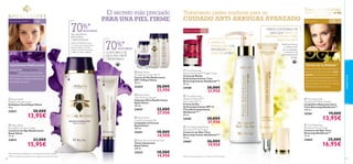 






 


cuidadofacial
39
 Time Reversing Intense
SkinGenistII
™ Eye Cream
Contorno de Ojos Time
Reversing Intense SkinGenistII
™
15 ml.
24667 26,00€
19,95€
 Time Reversing
Intense SkinGenistII
™ Night Cream
Crema de Noche
Antienvejecimiento Time
Reversing Intense SkinGenistII
™
50 ml.
24188 38,00€
31,95€
 Time Reversing
Intense SkinGenistII
™
Day Cream SPF 15
Crema de Día
Antienvejecimiento SPF 15
Time Reversing Intense
SkinGenistII
™
50 ml.
24185 38,00€
31,95€
 Time Reversing
SkinGenist™ Multi-Cleanser
Limpiadora Rejuvenecedora
Time Reversing SkinGenist™
150 ml.
25261 19,00€
13,95€
 Time Reversing
SkinGenist™ Eye Cream
Contorno de Ojos Time
Reversing SkinGenist™
15 ml.
24665 25,00€
16,95€
+55Pieles muy maduras
+45Pieles maduras
Poderoso nutriente antienvejecimiento
derivado de la Soja, que actúa a nivel
genético. Seleccionado tras casi diez
años de exhaustivas investigaciones
y encapsulado para llegar a las capas
más profundas de la piel, es la solución
deﬁnitiva para la piel madura.
*Test de consumo realizado en 55 mujeres de más de 45 años
Tratamiento pieles maduras para un
CUIDADO ANTI-ARRUGAS AVANZADO
CREMA CONTORNO DE
OJOS QUETRATA LAS
NECESIDADES DE LA PIEL
BAJO LOS OJOS
Reaﬁrma, ilumina
y mejora la piel
de los párpados
y disminuye de
forma efectiva las
arrugas.
ELIMINA EL
MAQUILLAJEY LAS
IMPUREZAS SIN
RESECAR LA PIEL*
Genes de la Belleza™
38
Atención:¡Noingerir!
La exclusiva Infusión de Iris
Negro™ presente en toda la línea
Royal Velvet potencia la producción
de colágeno y elastina restaurando
la ﬁrmeza de la piel.
 Royal Velvet
Firming Eye Contour Cream
Contorno de Ojos Reaﬁrmante
Royal Velvet
15 ml.
22815 23,00€
15,95€
 Royal Velvet
Radiance Powder Scrub
Exfoliante Facial Royal Velvet
40 g.
23823 20,00€
13,95€
Para todo tipo de pieles +40
Ingredientes Reaﬁrmantes
Utiliza el Exfoliante Facial
1–2 veces por semana para
eliminar células muertas,
uniﬁcar la textura de la piel
y dejar tu rostro radiante.
PIEL RADIANTE,
RENOVADA
Y REJUVENECIDA
70%*DEACUERDO
CONTORNO DE
OJOS MÁS FIRME
Y REDEFINIDO
70%*DEACUERDO
El secreto más preciado
PARA UNA PIEL FIRME
*Test de consumo realizado en 63 mujeres de más de 40 años.
**Test de consumo realizado en 91 mujeres de más de 40 años.
 Royal Velvet
Firming Day Cream SPF 15
Crema de Día Reaﬁrmante
SPF 15 Royal Velvet
50 ml.
22424 28,00€
22,95€
 Royal Velvet
Ultra Firming Capsules
Cápsulas Ultra-Reaﬁrmantes
Royal Velvet
28 uds.
24547 33,00€
27,95€
 Royal Velvet
Creamy Cleansing Milk
Limpiadora Cremosa
Royal Velvet
200 ml.
22421 18,00€
14,95€
 Royal Velvet Soothing Toner
Tónico Suavizante
Royal Velvet
200 ml.
22423 18,00€
14,95€
 