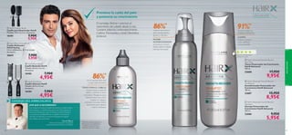  
 



aseopersonal
9998
 HairX Advanced Growth Reviver
Shampoo
Champú Potenciador del
Crecimiento HairX Advanced
250 ml.
22686 9,95€
5,95€
 HairX Advanced Growth Reviver
Conditioner
Acondicionador Potenciador del
Crecimiento HairX Advanced
150 ml.
22687 15,95€
8,95€
 HairX Advanced Growth Reviver
Hair Tonic
Tónico Potenciador del Crecimiento
HairX Advanced
100 ml.
22688 17,95€
9,95€
CONSEJO DEL ESPECIALISTA
¿POR QUÉ LA RECOMIENDO?
El complejo ReVive+ estimula el
crecimiento del cabello desde la raíz.
Contiene péptidos antienvejecimiento,
Cafeína, Flavonoides y ácido Oleanólico
protector.
 HairX Round Brush
Cepillo Redondo HairX
Tamaño: 24 cm x 3.5 cm.
Accesorio
16183 7,90€
4,95€
 HairX Vent Brush
Cepillo Volumen HairX
Tamaño: 22.5 x 4.3 cm.
Accesorio.
16184 7,90€
4,95€
Previene la caída del pelo
y potencia su crecimiento
Con el paso de los años, el cabello de hombres y mujeres pierde
fuerza, espesor y se debilita hasta que se cae.Ahora, gracias a la
nueva línea Potenciadora del Crecimiento de HairX Advanced
y a su exclusivo complejo ReVive+, el cabello es más fuerte,
más vital y se estimula su crecimiento. ¡Recupera el espesor
de tu cabello y presume de él!
Patrick OByrne
Director de Formulación, investigación
y desarrollo de Aseo Personal y del Cabello.
*Test de consumo realizado en
84 personas con cabello ﬁno
y debilitado usando la línea
completa durante 2 meses.
TÓNICO PARA EL CABELLO
Ayuda a frenar la caída del
cabello y estimula el nuevo
crecimiento. Masajea el cuero
cabelludo tanto seco como
mojado, en cualquier
momento sin aclarar. Utilizar
diariamente para obtener
mejores resultados.
86%*
de los usuarios dicen que
su pelo está más fuerte
Basado en 459 valoraciones
alrededor del mundo
MOUSSE
ACONDICIONADOR
Aumenta el volumen.
Aplicar sobre el cabello
húmedo. No aclarar.
86%*
notaron que tenían el
pelo más abundante,
grueso y más sano
CHAMPÚ
Prepara y limpia el
cuero cabelludo
minuciosamente.
91%*
dice que restaura la
vitalidad al cabello ﬁno
 HairX Cushion Brush
Cepillo para Desenredar HairX
Medidas: 24.5 x 6.3 cm. Accesorio.
16181 7,90€
5,95€
 HairX Blow-Drying Brush
Cepillo Moldeador
HairX Styling
4.4 cm (diámetro). 22.5 cm (largo).
Accesorio.
20651 7,90€
5,95€
 