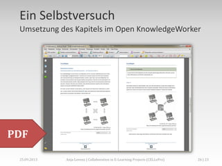 Ein Selbstversuch
Umsetzung des Kapitels im Open KnowledgeWorker

PDF
02.+03.11.2013

Anja Lorenz | CC-BY … und dann?

26 | 29

 