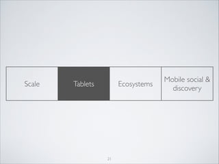 Scale

Tablets

Ecosystems

21

Mobile social 
discovery

 