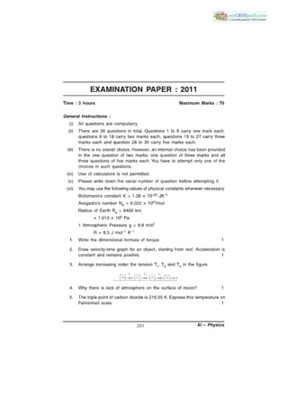 CBSE XI PHYSICS QUESTION PAPER