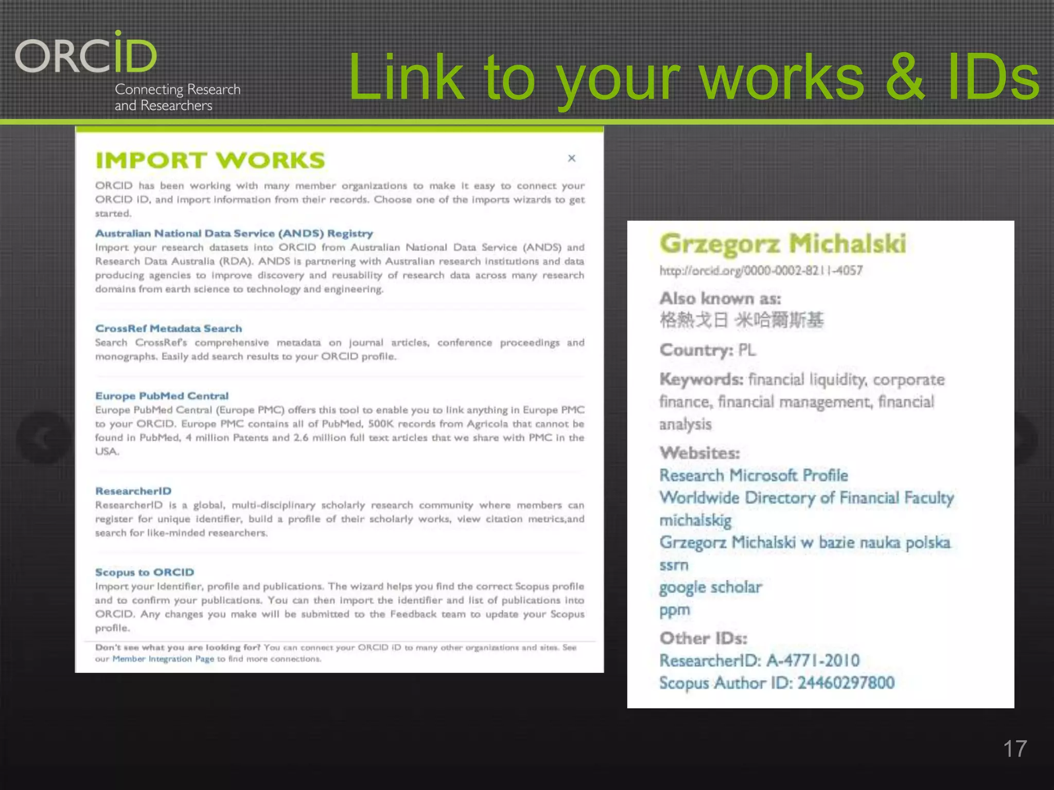 Link to your works & IDs

17

 