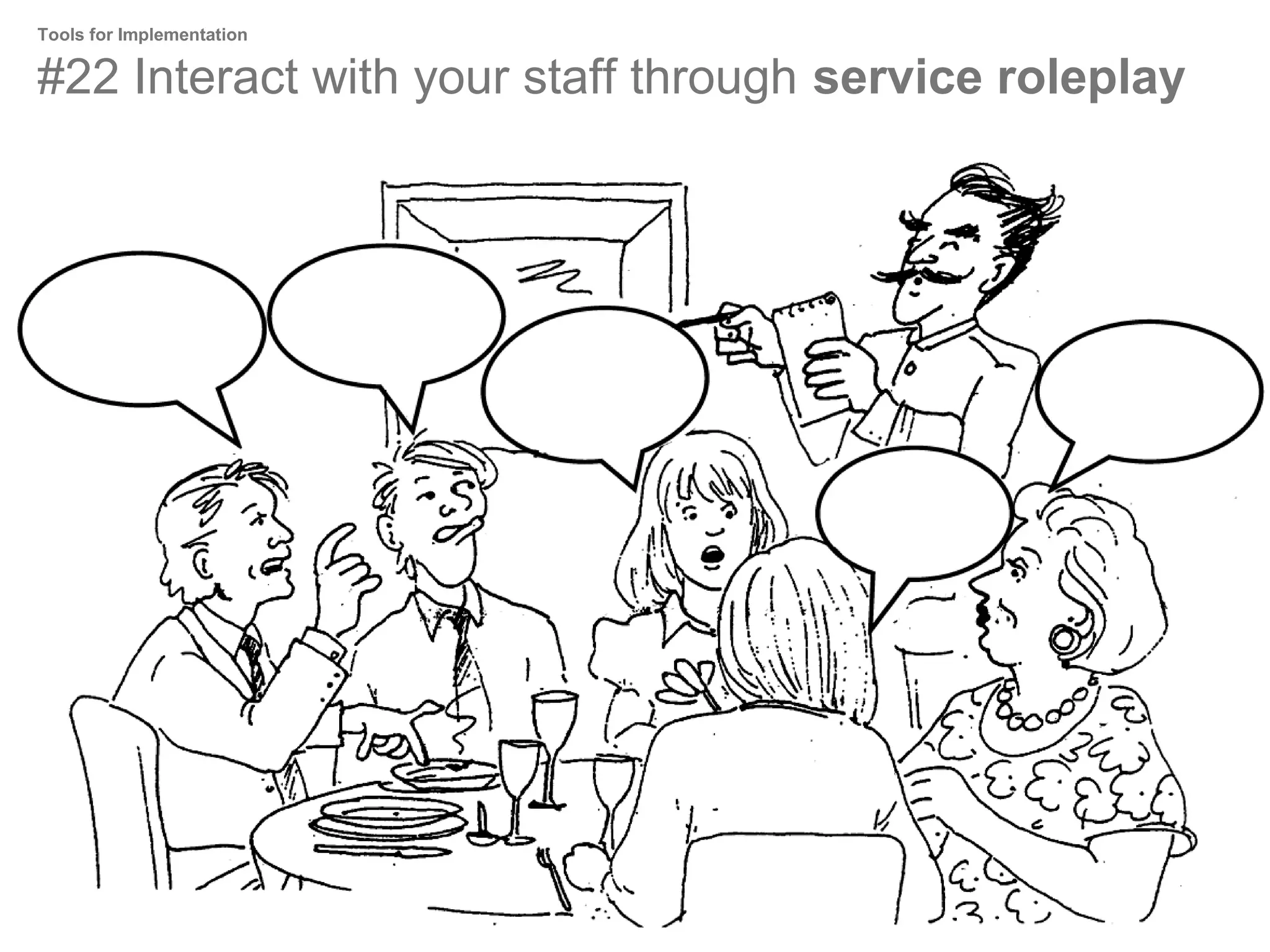 Tools for Implementation

#22 Interact with your staff through service roleplay

 
