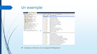 Un exemple

 Capture d’écran d’un rapport NDepend

 