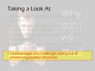 Taking a Look At

Why
don’t
we

• Relevance and strengths of planned security
organizations
• Why traditional security ent...