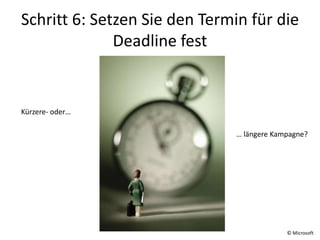 Schritt 6: Setzen Sie den Termin für die
Deadline fest

Kürzere- oder…
… längere Kampagne?

© Microsoft

 