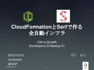 CloudFormationとSerfで作る
全自動インフラ
CM re:Growth
Developers.IO Meetup 01
望月 政夫

2013/12/10
re:Growth
@SAP
classmethod.jp

1

 