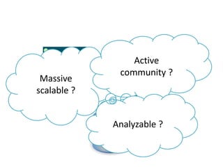 Massive
scalable ?

Active
community ?

Analyzable ?

 